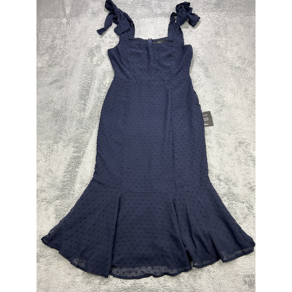 Lulu's Midi Dress Sophisticated Charisma Navy Blue Tie Strap A-Line Size S NWT